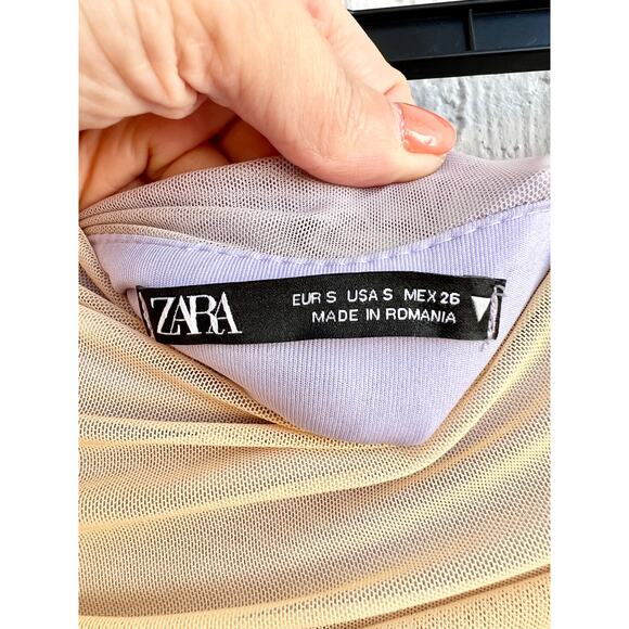 Zara Gradient Ruched Front Strapless Tulle Mini Dress Lilac/Yellow Women's Sz S - Picture 7 of 9